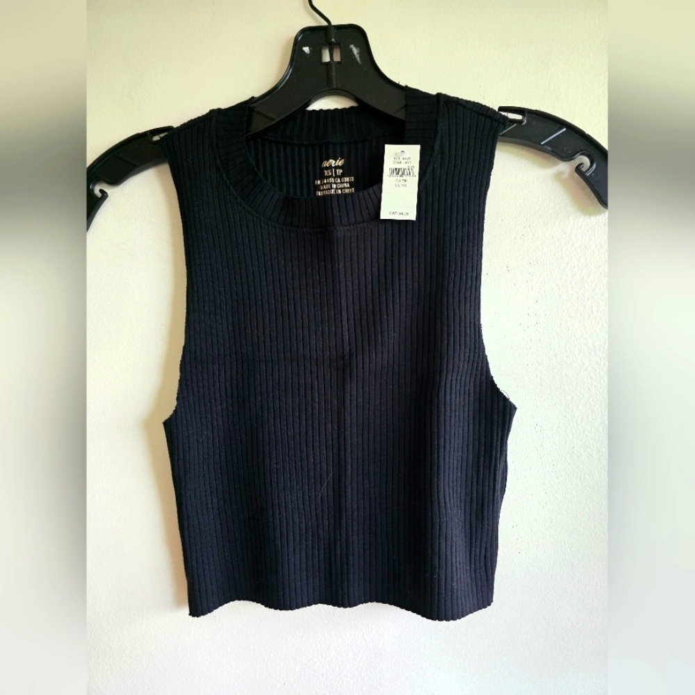 NWT! AERIE, Ribbed Rebel Crop Tank Top, Black, Size XS, MSRP$24.50